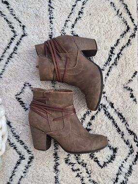 Time and Tru Brown Ankle Booties with Wrapped Straps